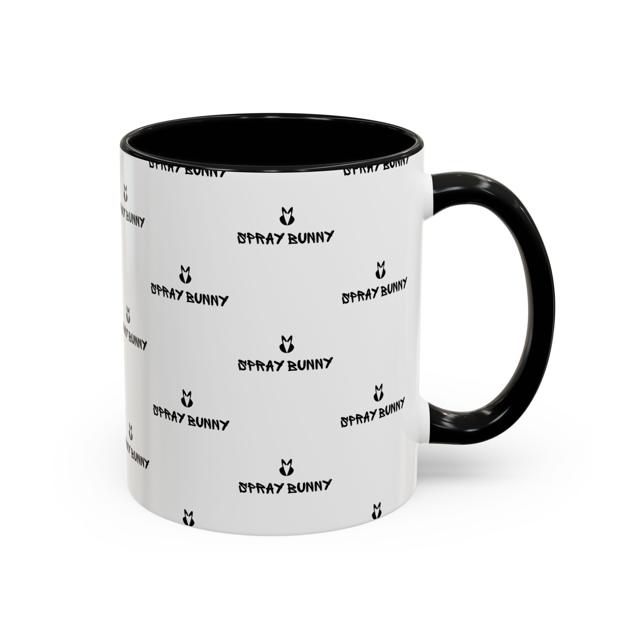 Spray Bunny Patterned Black Handle & Rim Ceramic Mug (11/15 oz)