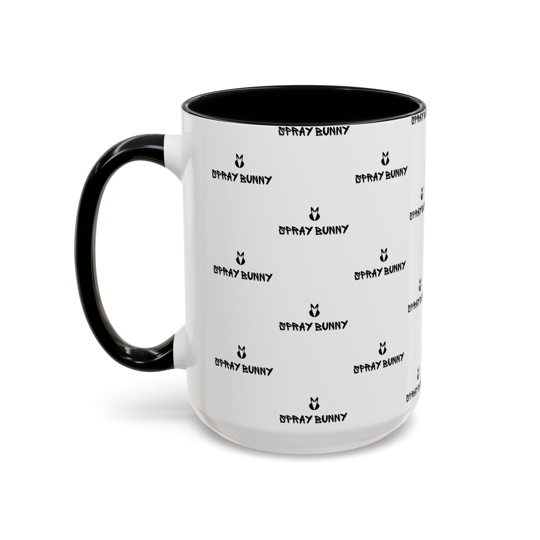Spray Bunny Patterned Black Handle & Rim Ceramic Mug (11/15 oz)