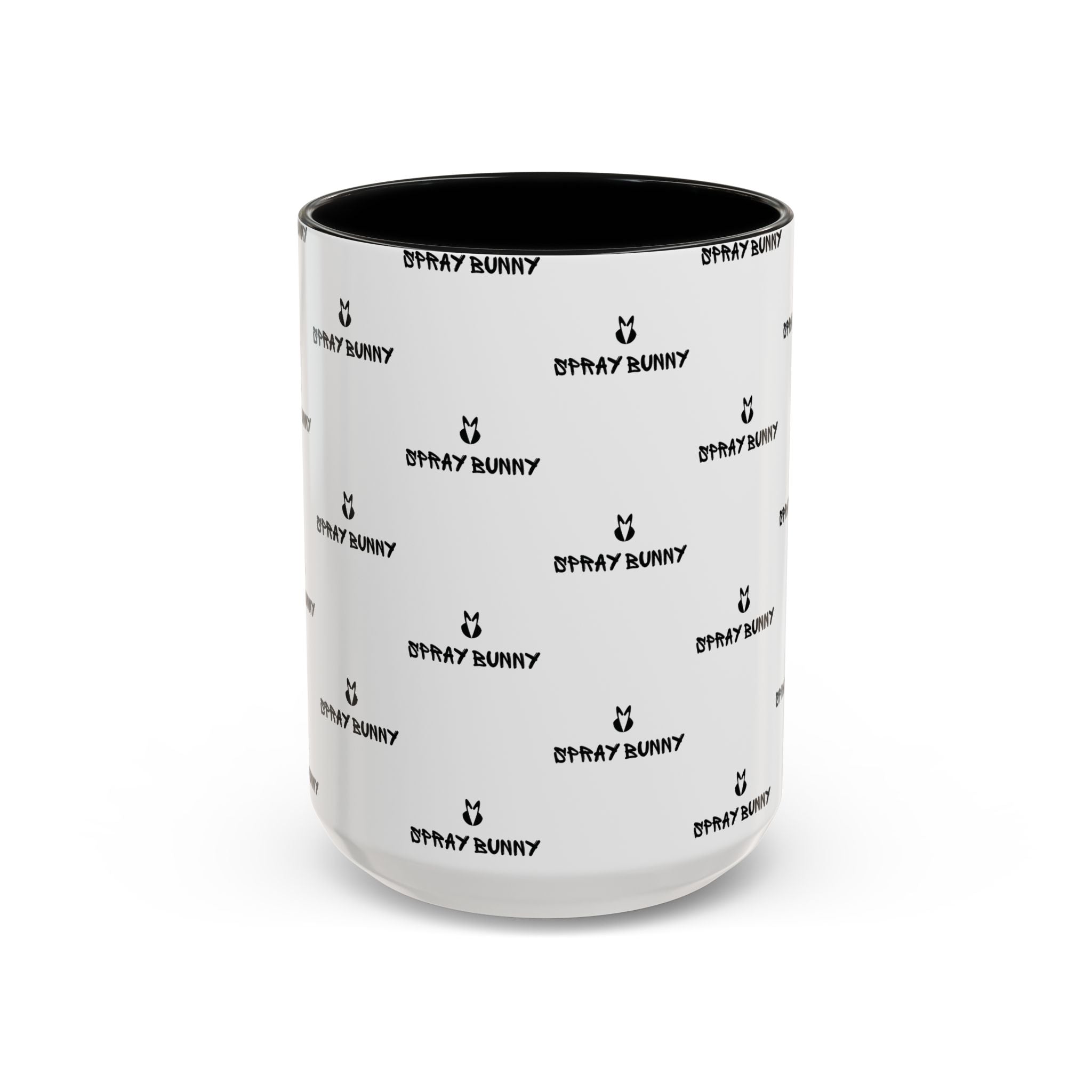 Spray Bunny Patterned Black Handle & Rim Ceramic Mug (11/15 oz)