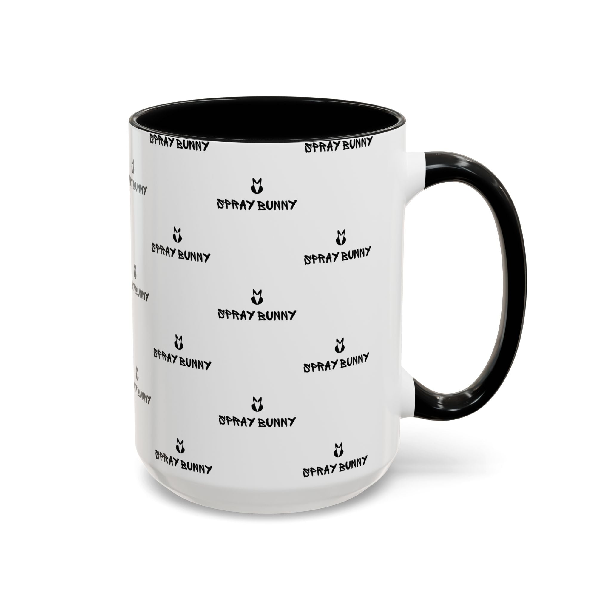 Spray Bunny Patterned Black Handle & Rim Ceramic Mug (11/15 oz)