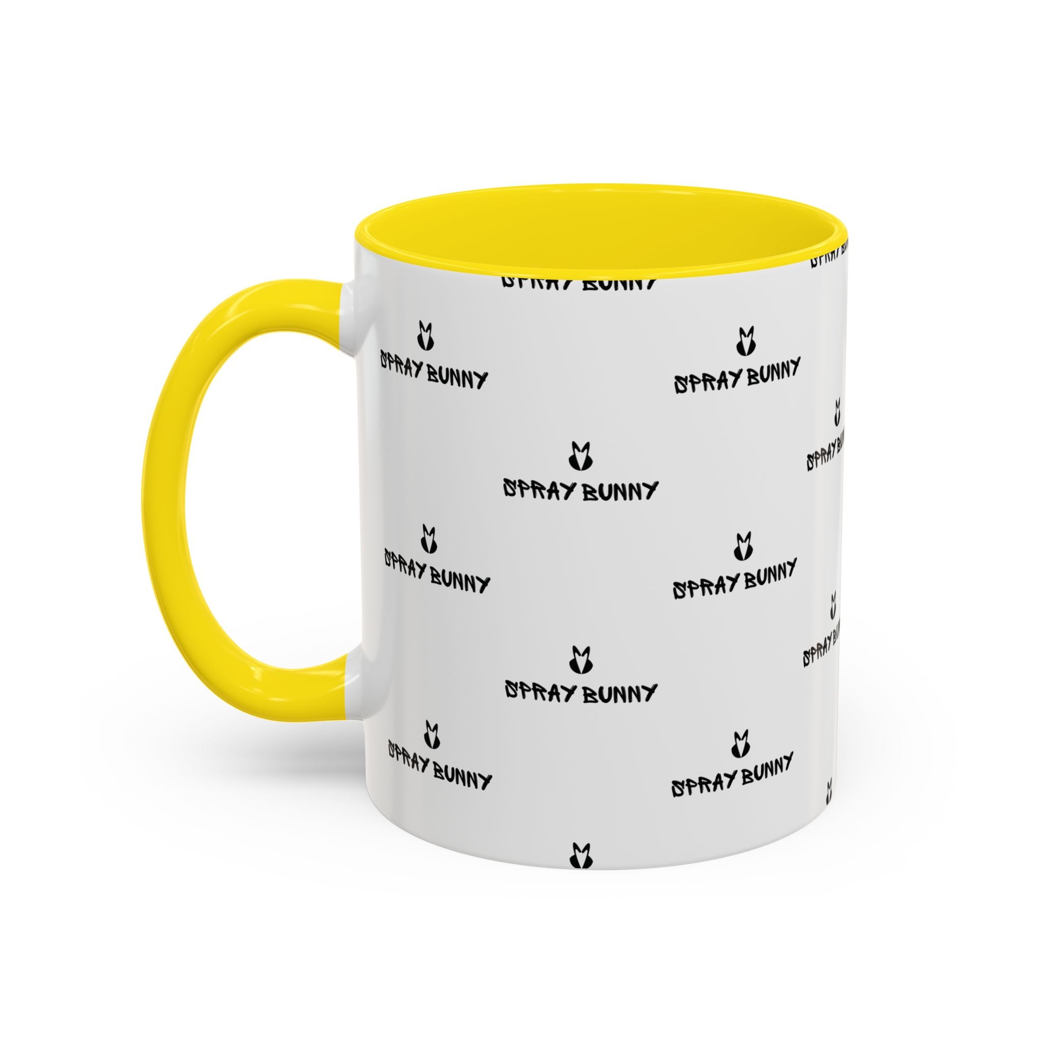 Spray Bunny Patterned Black Handle & Rim Ceramic Mug (11/15 oz)