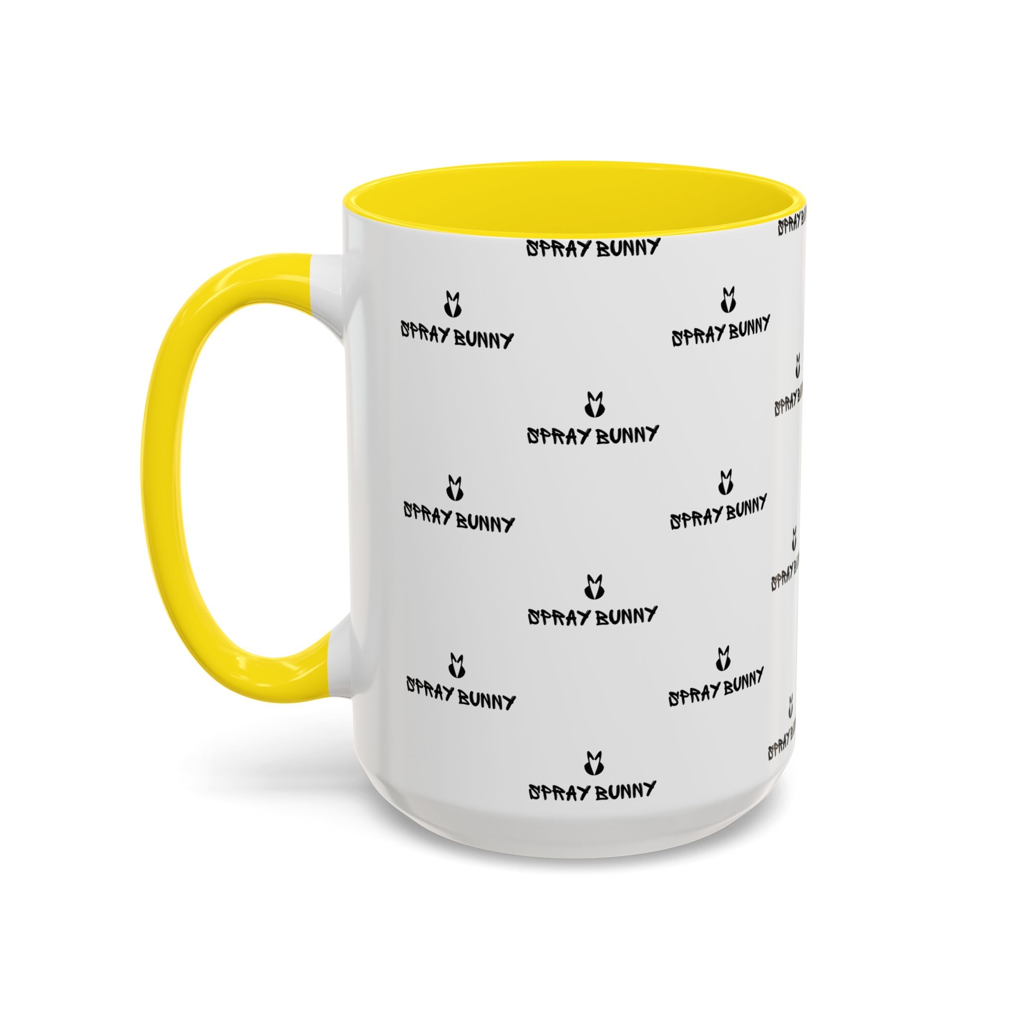 Spray Bunny Patterned Black Handle & Rim Ceramic Mug (11/15 oz)
