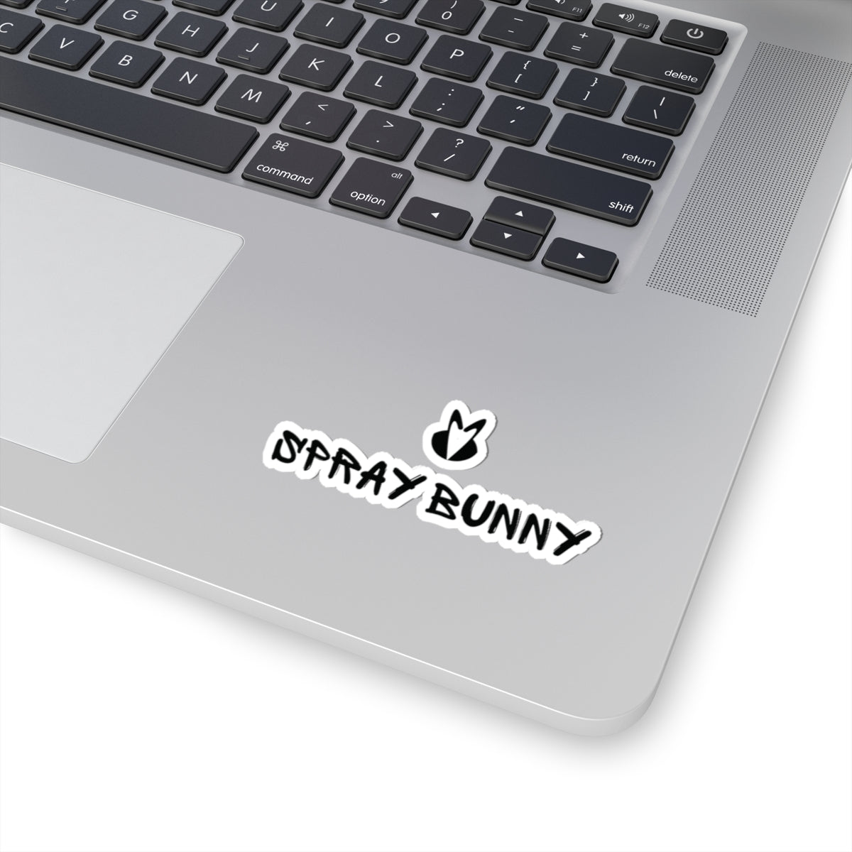 Spray Bunny Kiss-Cut Sticker — Black Graffiti Bunny Decal for Laptops, Skateboards & Water Bottles