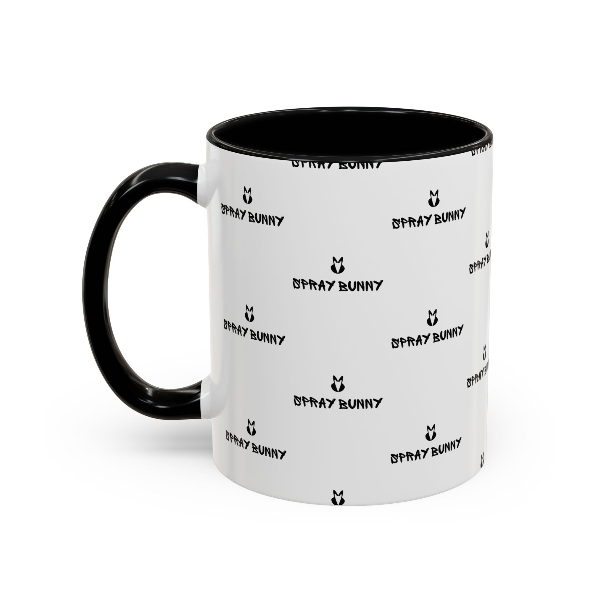 Spray Bunny Patterned Black Handle & Rim Ceramic Mug (11/15 oz)